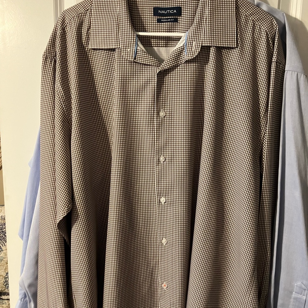 Nautica Men's Tan Checkered Button Down Shirt